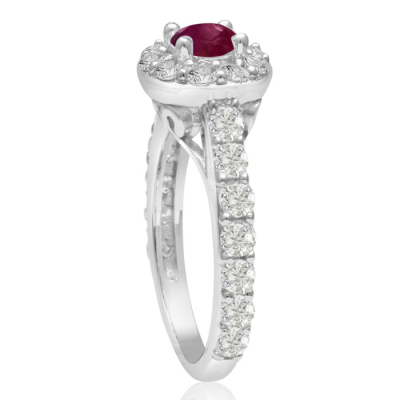 1 1/2 Carat Halo Diamond and Ruby Engagement Ring in 14 Karat White Gold
