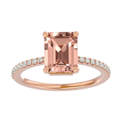 1 1/2 Carat Morganite and Diamond Ring In 14 Karat Rose Gold