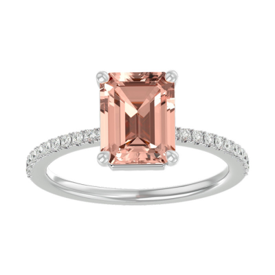 1 1/2 Carat Morganite and Diamond Ring In 14 Karat White Gold