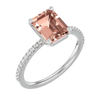 1 1/2 Carat Morganite and Diamond Ring In 14 Karat White Gold