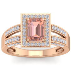 1 1/2 Carat Morganite and Halo Diamond Ring In 14 Karat Rose Gold