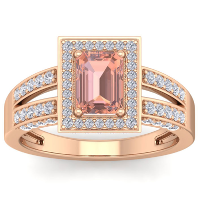 1 1/2 Carat Morganite and Halo Diamond Ring In 14 Karat Rose Gold