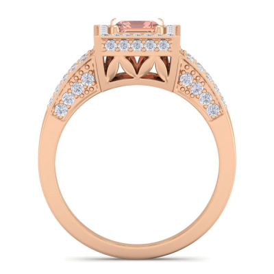 1 1/2 Carat Morganite and Halo Diamond Ring In 14 Karat Rose Gold