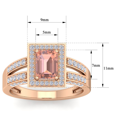 1 1/2 Carat Morganite and Halo Diamond Ring In 14 Karat Rose Gold