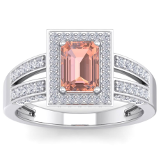 1 1/2 Carat Morganite and Halo Diamond Ring In 14 Karat White Gold