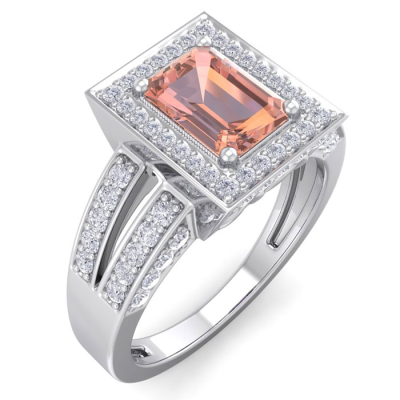1 1/2 Carat Morganite and Halo Diamond Ring In 14 Karat White Gold