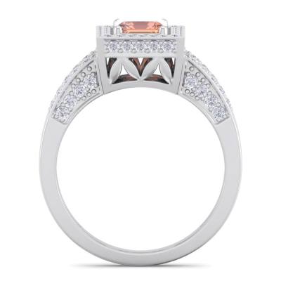 1 1/2 Carat Morganite and Halo Diamond Ring In 14 Karat White Gold