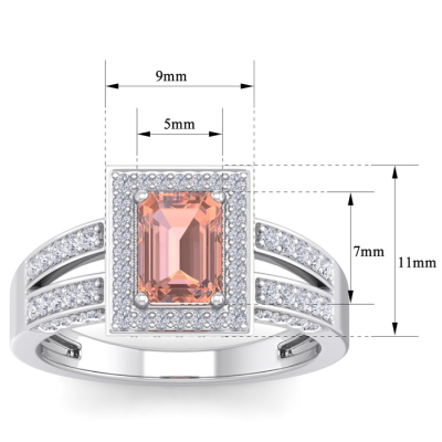 1 1/2 Carat Morganite and Halo Diamond Ring In 14 Karat White Gold
