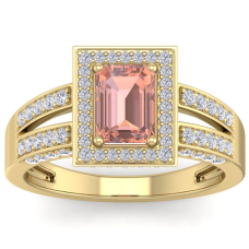 1 1/2 Carat Morganite and Halo Diamond Ring In 14 Karat Yellow Gold