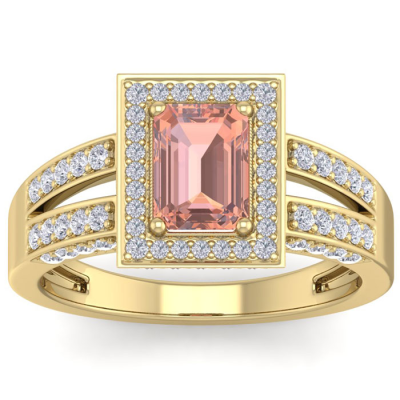 1 1/2 Carat Morganite and Halo Diamond Ring In 14 Karat Yellow Gold