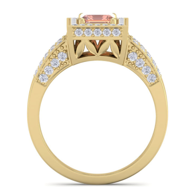 1 1/2 Carat Morganite and Halo Diamond Ring In 14 Karat Yellow Gold