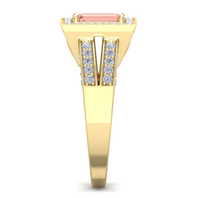 1 1/2 Carat Morganite and Halo Diamond Ring In 14 Karat Yellow Gold
