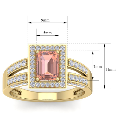 1 1/2 Carat Morganite and Halo Diamond Ring In 14 Karat Yellow Gold
