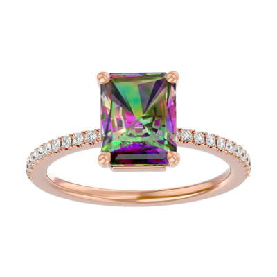 1 1/2 Carat Mystic Topaz and Diamond Ring In 14 Karat Rose Gold