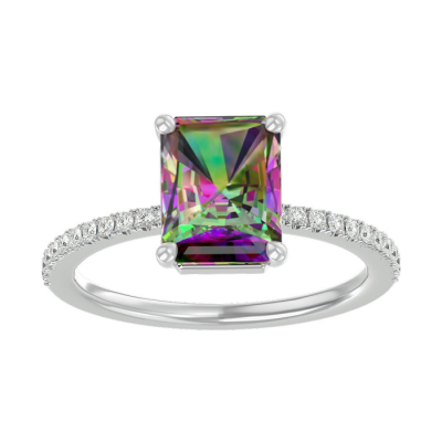 1 1/2 Carat Mystic Topaz and Diamond Ring In 14 Karat White Gold