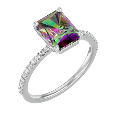 1 1/2 Carat Mystic Topaz and Diamond Ring In 14 Karat White Gold