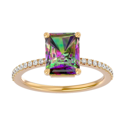 1 1/2 Carat Mystic Topaz and Diamond Ring In 14 Karat Yellow Gold