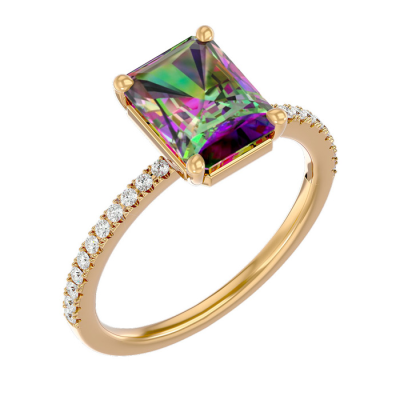1 1/2 Carat Mystic Topaz and Diamond Ring In 14 Karat Yellow Gold