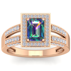 1 1/2 Carat Mystic Topaz and Halo Diamond Ring In 14 Karat Rose Gold