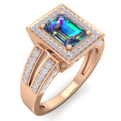 1 1/2 Carat Mystic Topaz and Halo Diamond Ring In 14 Karat Rose Gold