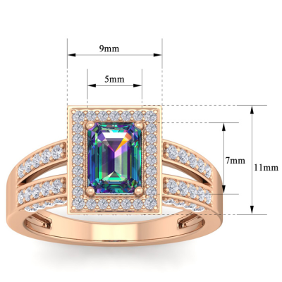 1 1/2 Carat Mystic Topaz and Halo Diamond Ring In 14 Karat Rose Gold