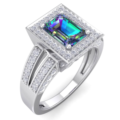 1 1/2 Carat Mystic Topaz and Halo Diamond Ring In 14 Karat White Gold