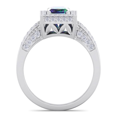 1 1/2 Carat Mystic Topaz and Halo Diamond Ring In 14 Karat White Gold