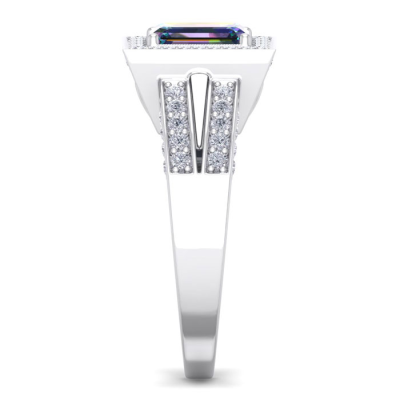 1 1/2 Carat Mystic Topaz and Halo Diamond Ring In 14 Karat White Gold