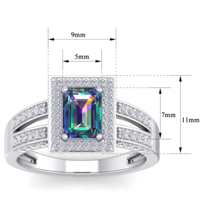 1 1/2 Carat Mystic Topaz and Halo Diamond Ring In 14 Karat White Gold