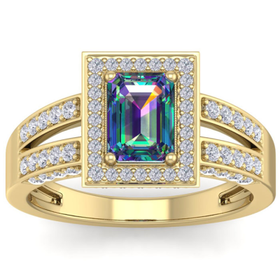 1 1/2 Carat Mystic Topaz and Halo Diamond Ring In 14 Karat Yellow Gold