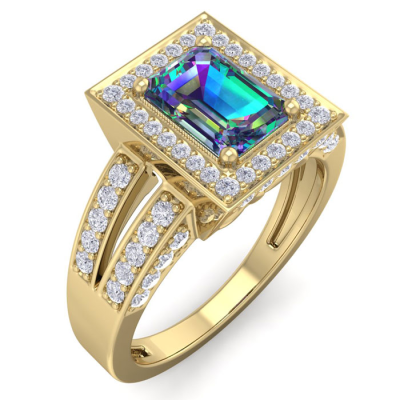 1 1/2 Carat Mystic Topaz and Halo Diamond Ring In 14 Karat Yellow Gold