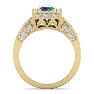 1 1/2 Carat Mystic Topaz and Halo Diamond Ring In 14 Karat Yellow Gold