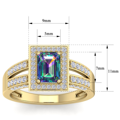 1 1/2 Carat Mystic Topaz and Halo Diamond Ring In 14 Karat Yellow Gold