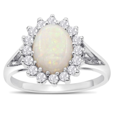 1 1/2 Carat Opal and Halo Diamond Ring In 14 Karat White Gold