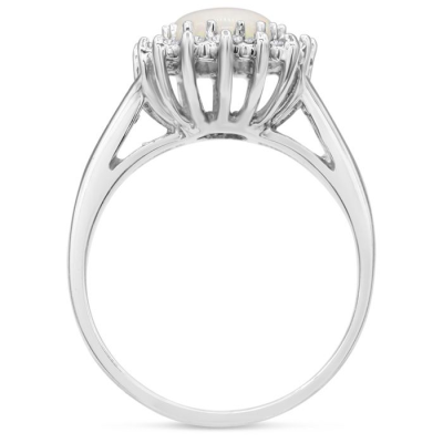 1 1/2 Carat Opal and Halo Diamond Ring In 14 Karat White Gold