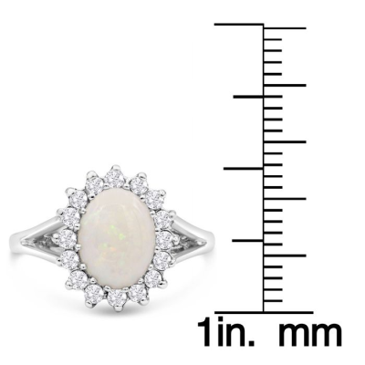 1 1/2 Carat Opal and Halo Diamond Ring In 14 Karat White Gold