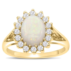 1 1/2 Carat Opal and Halo Diamond Ring In 14 Karat Yellow Gold