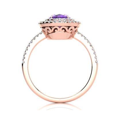 1 1/2 Carat Oval Shape Amethyst and Double Halo Diamond Ring In 14 Karat Rose Gold