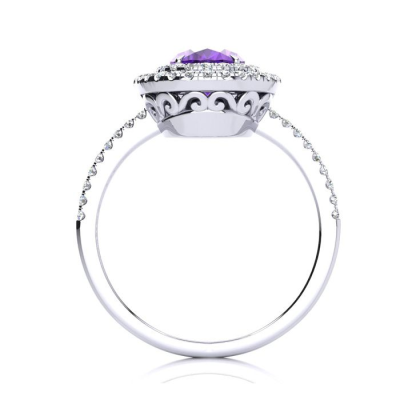 1 1/2 Carat Oval Shape Amethyst and Double Halo Diamond Ring In 14 Karat White Gold