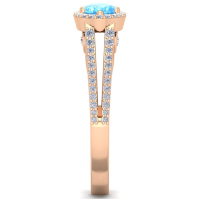 1 1/2 Carat Oval Shape Antique Blue Topaz and Halo Diamond Ring In 14 Karat Rose Gold