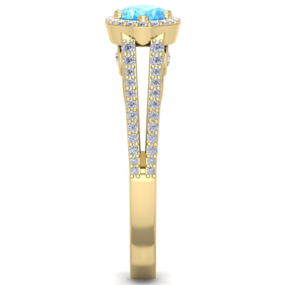 1 1/2 Carat Oval Shape Antique Blue Topaz and Halo Diamond Ring In 14 Karat Yellow Gold