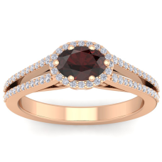 1 1/2 Carat Oval Shape Antique Garnet and Halo Diamond Ring In 14 Karat Rose Gold