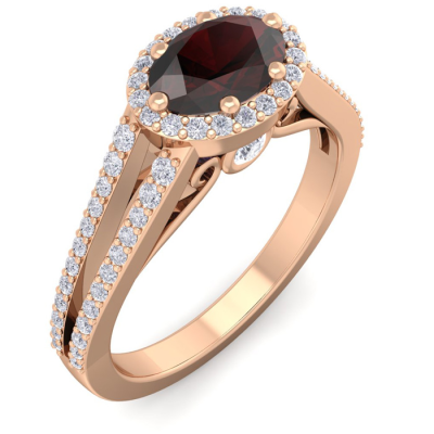 1 1/2 Carat Oval Shape Antique Garnet and Halo Diamond Ring In 14 Karat Rose Gold