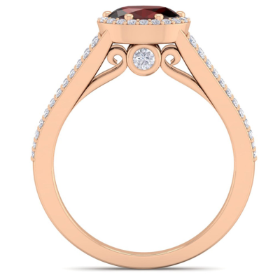 1 1/2 Carat Oval Shape Antique Garnet and Halo Diamond Ring In 14 Karat Rose Gold