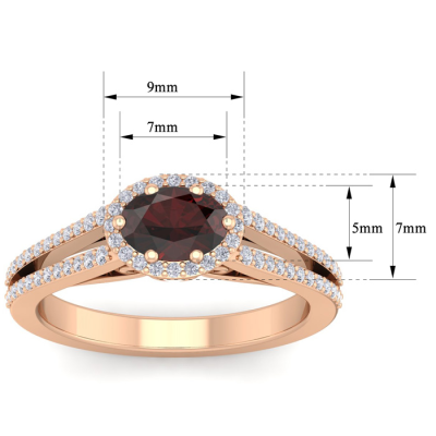 1 1/2 Carat Oval Shape Antique Garnet and Halo Diamond Ring In 14 Karat Rose Gold