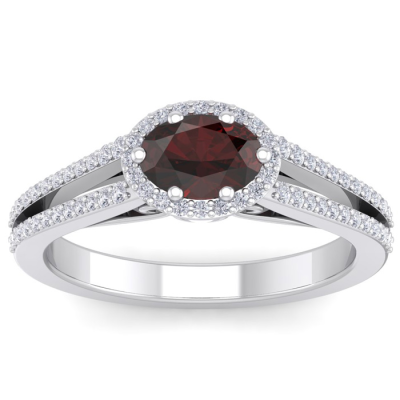 1 1/2 Carat Oval Shape Antique Garnet and Halo Diamond Ring In 14 Karat White Gold
