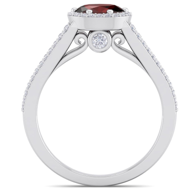 1 1/2 Carat Oval Shape Antique Garnet and Halo Diamond Ring In 14 Karat White Gold