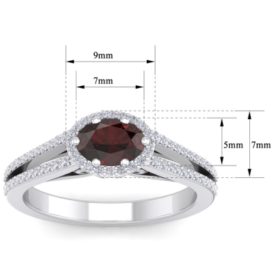 1 1/2 Carat Oval Shape Antique Garnet and Halo Diamond Ring In 14 Karat White Gold