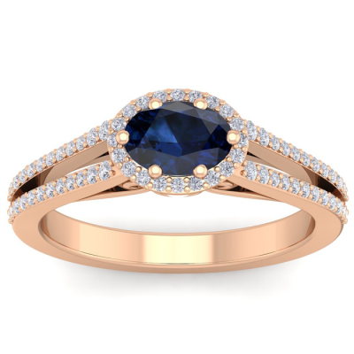 1 1/2 Carat Oval Shape Antique Sapphire and Halo Diamond Ring In 14 Karat Rose Gold