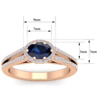 1 1/2 Carat Oval Shape Antique Sapphire and Halo Diamond Ring In 14 Karat Rose Gold